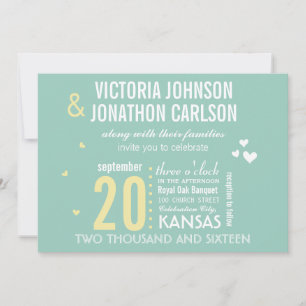 Invitation Photo Mint et Jaune Mariage de typographie moderne
