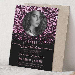 Invitation PHOTO Minuit Glam Douce 16e Anniversaire Rose Chau