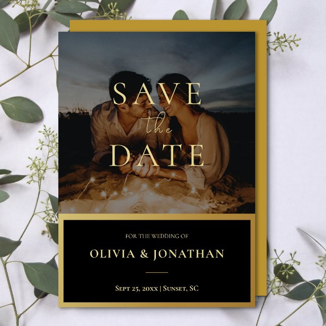 Invitation Photo Modern Gold Enregistrer la date (custom Photo Modern Gold Save the Date Invitation)