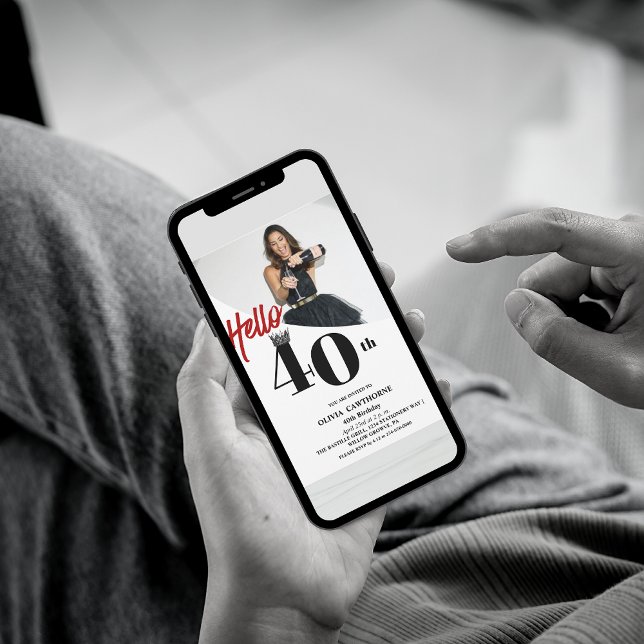 Invitation Photo moderne 40e anniversaire Blanc Noir (Créateur téléchargé)