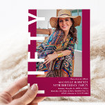 Invitation Photo moderne 50th Birthday Party<br><div class="desc">Marquez le grand Cinq-O avec flair ! Notre invitation moderne à 50e anniversaire est conçue pour être aussi tendance que vous. Doté d'un arrière - plan de vin élégant que vous pouvez facilement changer à n'importe quelle couleur désirée et d'un texte blanc gras "CINQUANTE", c'est la façon parfaite de donner...</div>