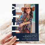 Invitation Photo moderne 50th Birthday Party<br><div class="desc">Marquez le grand Cinq-O avec flair ! Notre invitation moderne à 50e anniversaire est conçue pour être aussi tendance que vous. Avec un arrière - plan bleu marine épuré que vous pouvez facilement changer à n'importe quelle couleur désirée et un texte blanc gras "CINQUANTE", c'est la façon parfaite de donner...</div>