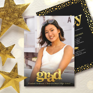 Invitation Photo moderne audacieuse noir gris de la fête élég