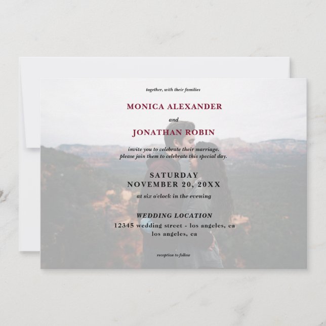 Invitation Photo moderne avec mariage bordeaux - Horizontal (Devant)