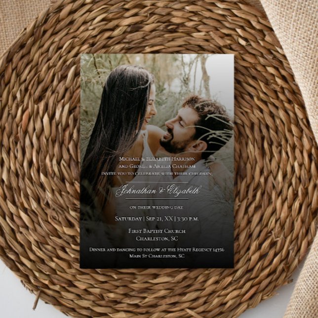 Invitation Photo moderne avec Mariage de recouvrement noir (Modern Photo with Black Overlay Wedding Invitation)