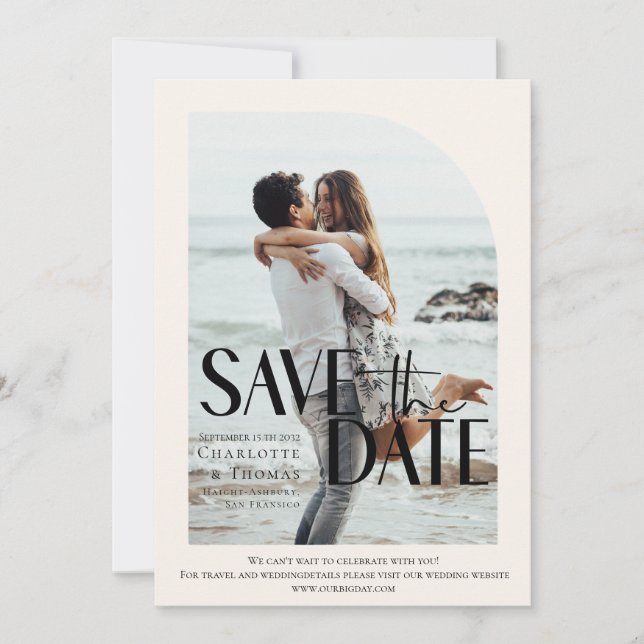 Invitation Photo moderne, beige - Sauvez la date (Devant)