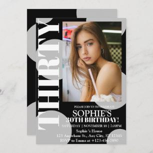 Invitation Photo moderne Black 30th Birthday Party