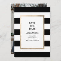 Photo moderne Black White Stripe Rose Gold Foil