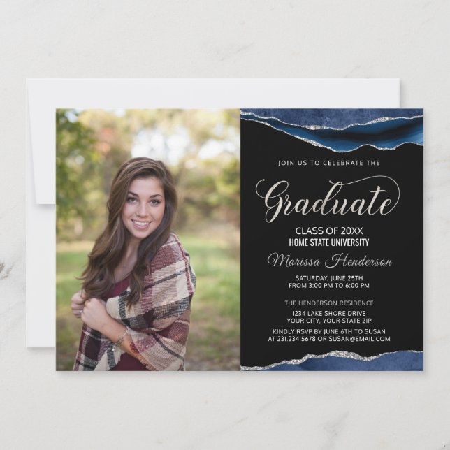 Invitation photo moderne Blue and Silver Graduatio (Devant)