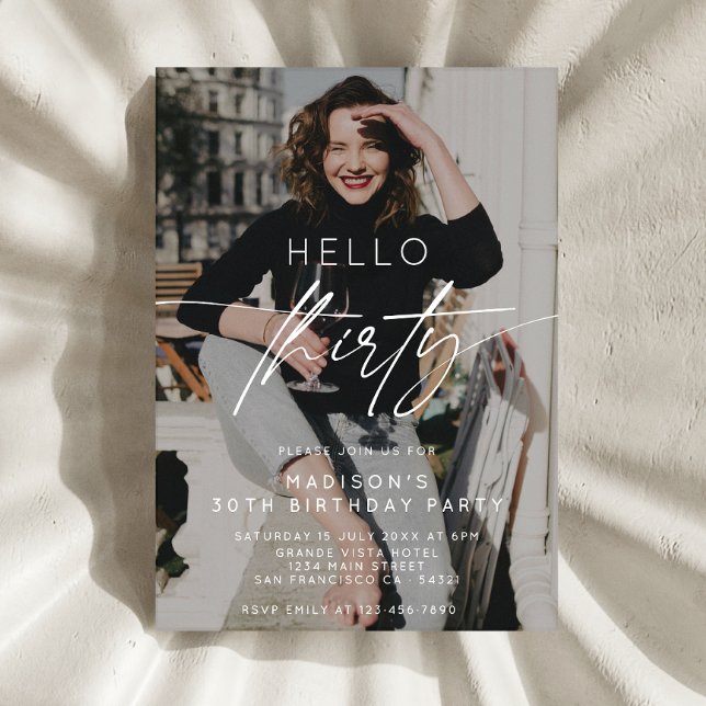 Invitation Photo moderne Bonjour Trente-dixième fête d'annive (Créateur téléchargé)