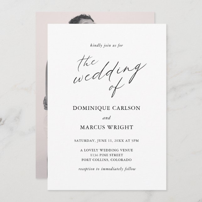 Invitation Photo moderne Chic Calligraphie Mariage élégant (Devant / Derrière)