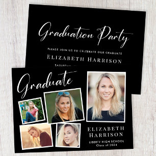 Invitation Photo moderne Collage Black Graduation Party