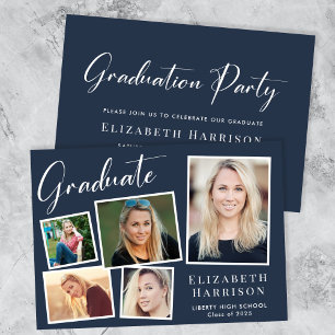 Invitation Photo moderne Collage Blue Graduation Party