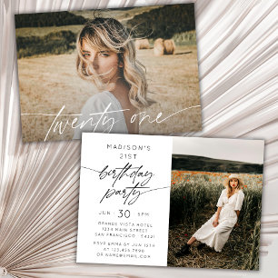 Invitation Photo moderne du 21e anniversaire de la fête   hor