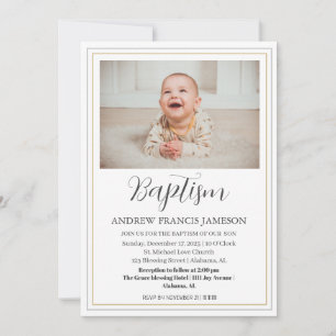 Invitation Photo moderne Elegant Christian Gold   Baptême