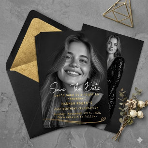 Invitation Photo moderne en noir et blanc Anniversaire des 21