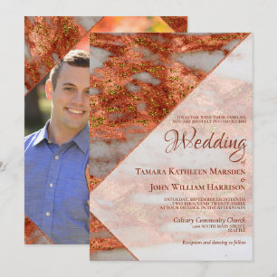 Invitation Photo moderne en terre cuite en cuivre marbre géom
