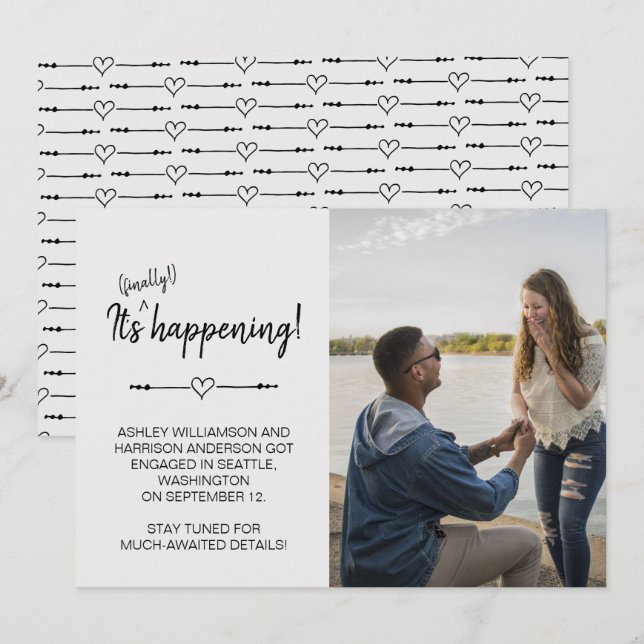 Invitation Photo moderne et drôle de fiançailles qui arrivent (Devant / Derrière)