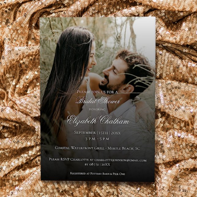 Invitation Photo moderne et Fête des mariées de recouvrement  (Modern Photo and Black Overlay Bridal Shower Invitation
)