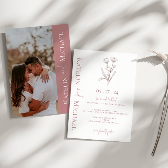 Invitation Photo moderne Floral Mauve Mariage (Créateur téléchargé)