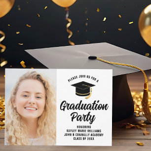 Invitation Photo Moderne Graduate Black Text Graduation Party