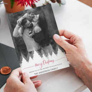 Invitation Photo moderne Joyeux Noël Arbres blancs Vacances