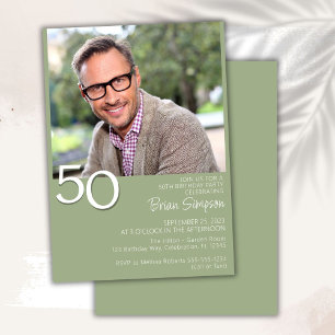 Invitation Photo moderne minimaliste Sage vert 50e anniversai