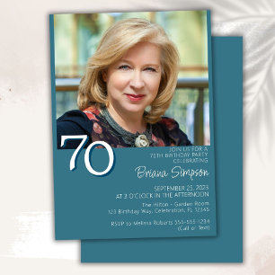 Invitation Photo Moderne Minimaliste Turquoise 70 Ans