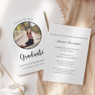 Invitation Photo moderne noir et blanc Diplôme photo