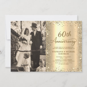 Invitation Photo moderne paillettes dorées 60 ans de mariage