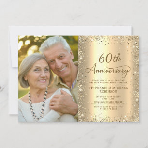 Invitation Photo moderne paillettes dorées 60 ans de mariage