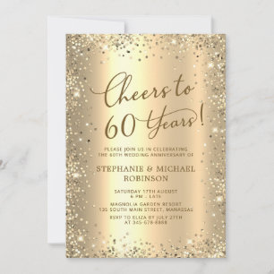 Invitation Photo moderne paillettes dorées 60 ans de mariage