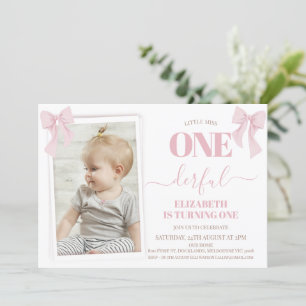 Invitation Photo moderne Pink Bow Onederday 1er anniversaire