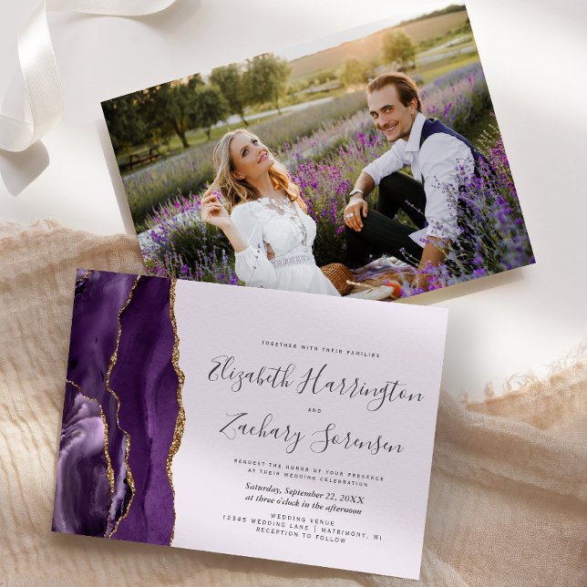 Invitation Photo moderne Purple Gold Agate Lavender Mariage (Créateur téléchargé)