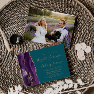 Invitation Photo moderne Purple Gold Agate Mariage Turquoise