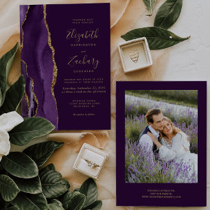 Invitation Photo moderne Purple Gold Agate Plum Mariage