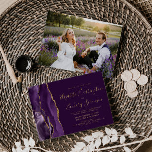 Invitation Photo moderne Purple Gold Agate Plum Mariage