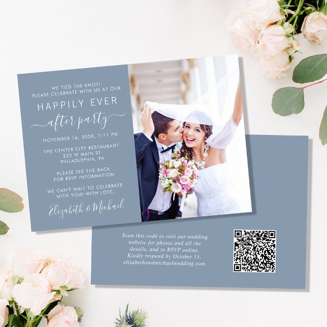 Invitation Photo moderne QR Code Dusty Blue Wedding Réception (Créateur téléchargé)