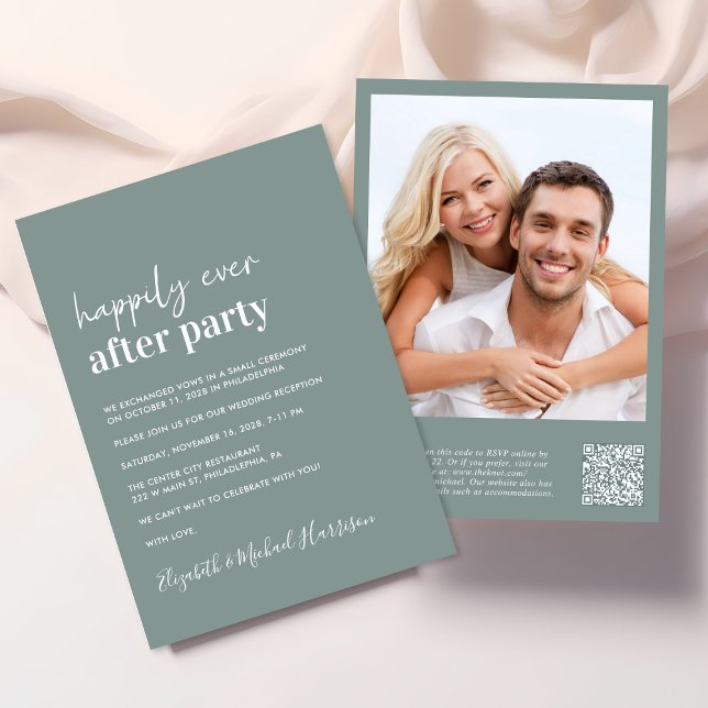 Invitation Photo moderne QR Code Réception de mariage (An chic Happily Ever After Party all-in-one invitation for your wedding celebration)