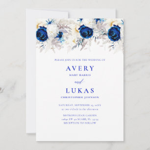 Invitation Photo moderne Royal Blue & White Floral Mariage