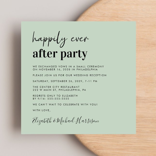 Invitation Photo moderne Sage Réception de mariage vert (From private vows to a grand party - invite family and friends to celebrate your marriage!)
