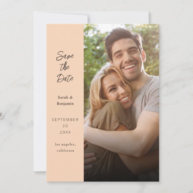 Invitation Photo Moderne & Save the Date sur le côté - Pêche (Devant)