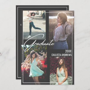 Invitation Photo Moderne Simple Noir Blanc encadré Graduation