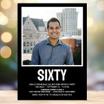 Invitation Photo moderne SIXTY 60th Birthday Party<br><div class="desc">Cet homme de 60e anniversaire Bold Type Photo Invitation est parfait pour célébrer l'homme dans votre vie qui a soixante ans. Le mot "soixante" est dans une fabuleuse police casquette en blanc sur noir. Vous choisissez la photo qui rend cette invitation unique à votre invité d'honneur. Les modèles sont très...</div>