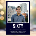 Invitation Photo moderne SIXTY 60th Birthday Party<br><div class="desc">Cet homme de 60e anniversaire Bold Type Photo Invitation est parfait pour célébrer l'homme dans votre vie qui a soixante ans. Le mot "soixante" est dans une fabuleuse police casquette en blanc sur bleu marine. Vous choisissez la photo qui rend cette invitation unique à votre invité d'honneur. Les modèles sont...</div>