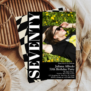 Invitation Photo moderne Soixante-dix noir 70e fête d'anniver
