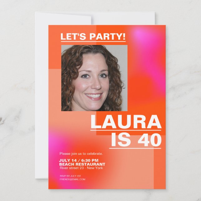 Invitation photo moderne tendance pour 40 ans pers (Devant)