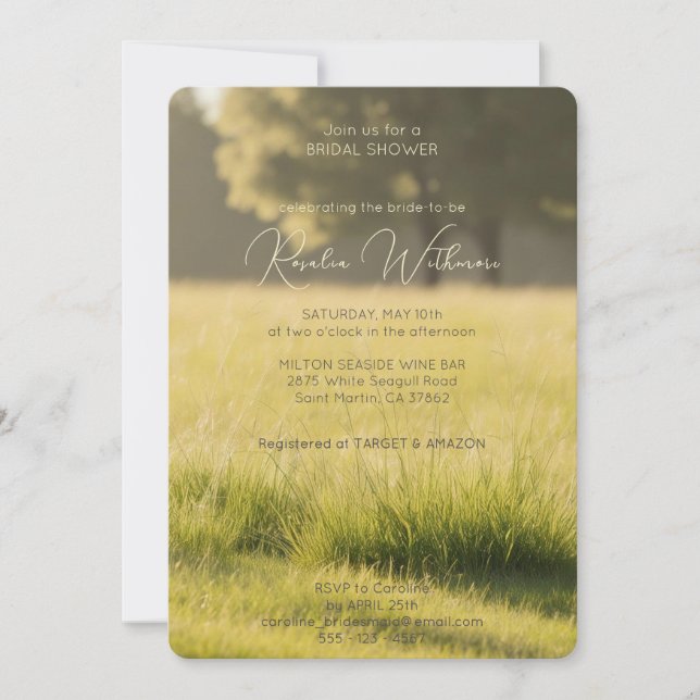 Invitation photo moderne verte meadow nuptiale douche (Devant)