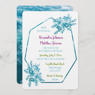 Invitation Photo moderne Vibrant Océan Bleu Floral Mariage