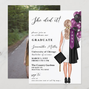 Invitation Photo Moderne Violet Elle L'A Fait Diplôme